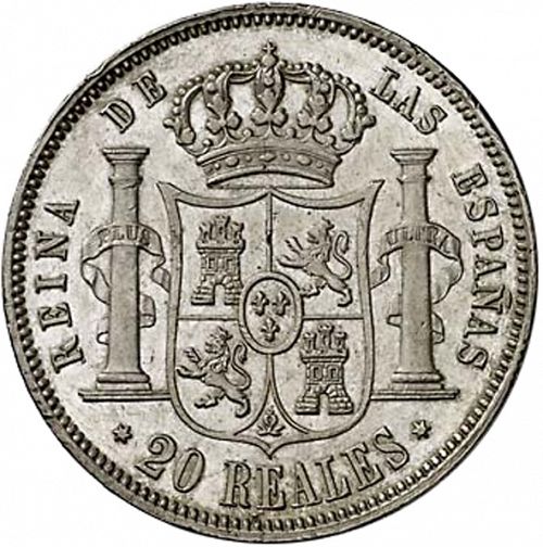 20 Reales Reverse Image minted in SPAIN in 1858 (1849-64  -  ISABEL II - Decimal Coinage)  - The Coin Database