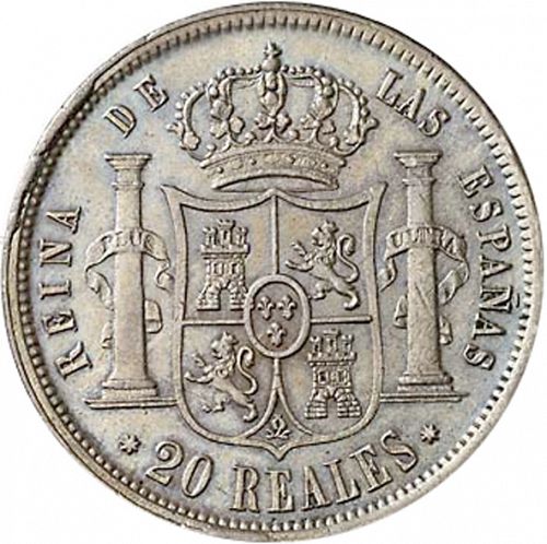 20 Reales Reverse Image minted in SPAIN in 1858 (1849-64  -  ISABEL II - Decimal Coinage)  - The Coin Database