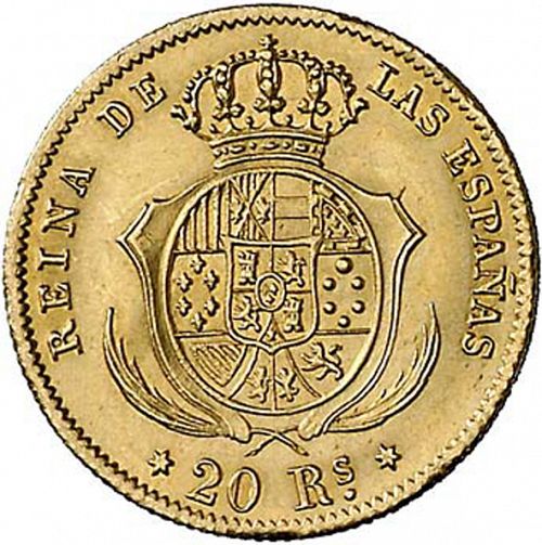 20 Reales Reverse Image minted in SPAIN in 1861 (1849-64  -  ISABEL II - Decimal Coinage)  - The Coin Database
