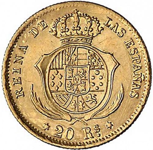 20 Reales Reverse Image minted in SPAIN in 1863 (1849-64  -  ISABEL II - Decimal Coinage)  - The Coin Database