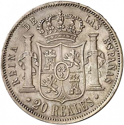 20 Reales Reverse Image minted in SPAIN in 1863 (1849-64  -  ISABEL II - Decimal Coinage)  - The Coin Database
