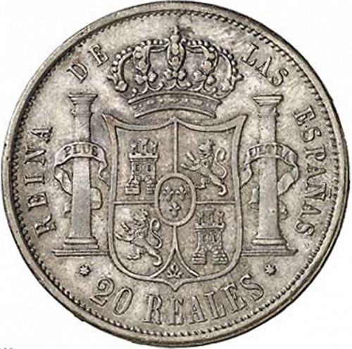 20 Reales Reverse Image minted in SPAIN in 1863 (1849-64  -  ISABEL II - Decimal Coinage)  - The Coin Database