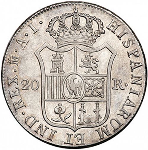 20 Reales Reverse Image minted in SPAIN in 1809AI (1808-13  -  JOSE NAPOLEON - Vellon cng.)  - The Coin Database