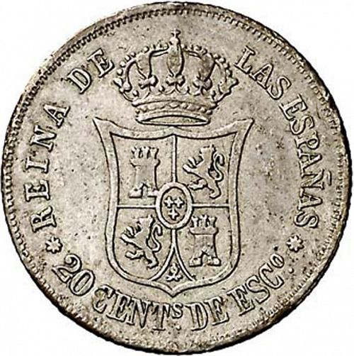 20 Céntimos Escudo Reverse Image minted in SPAIN in 1866 (1865-68  -  ISABEL II - 2nd Decimal Coinage)  - The Coin Database