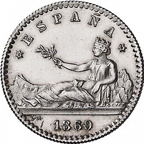 20 Céntimos Obverse Image minted in SPAIN in 1869 / 69 (1868-70  -  PROVISIONAL GOVERNMENT)  - The Coin Database