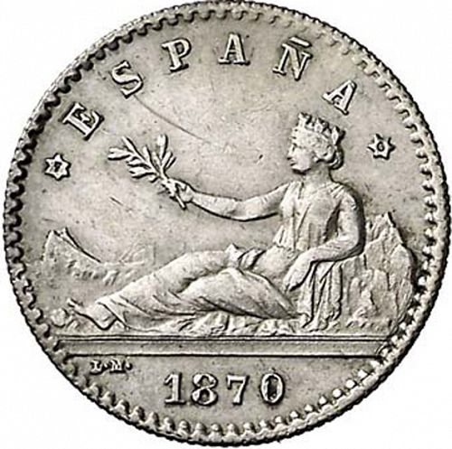 20 Céntimos Obverse Image minted in SPAIN in 1870 / 70 (1868-70  -  PROVISIONAL GOVERNMENT)  - The Coin Database