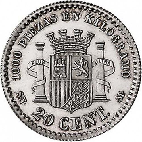 20 Céntimos Reverse Image minted in SPAIN in 1869 / 69 (1868-70  -  PROVISIONAL GOVERNMENT)  - The Coin Database