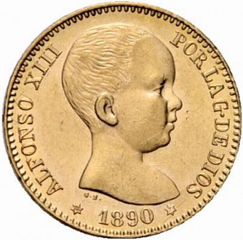 20 Pesetas Obverse Image minted in SPAIN in 1890 / 90 (1886-31  -  ALFONSO XIII)  - The Coin Database