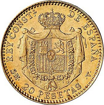 20 Pesetas Reverse Image minted in SPAIN in 1899 / 99 (1886-31  -  ALFONSO XIII)  - The Coin Database