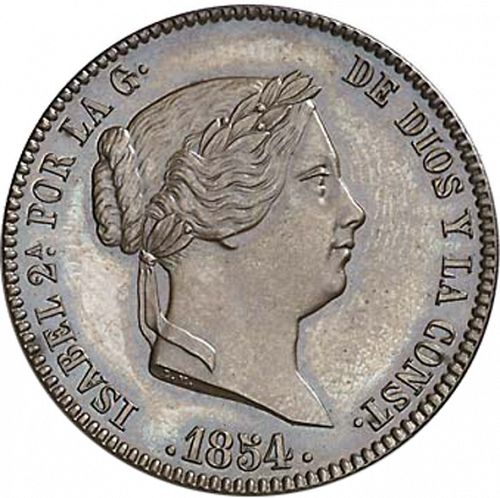 25 Céntimos Real Obverse Image minted in SPAIN in 1854 (1849-64  -  ISABEL II - Decimal Coinage)  - The Coin Database