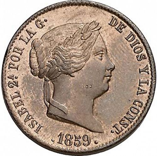 25 Céntimos Real Obverse Image minted in SPAIN in 1859 (1849-64  -  ISABEL II - Decimal Coinage)  - The Coin Database