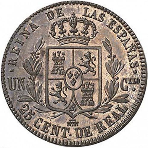 25 Céntimos Real Reverse Image minted in SPAIN in 1855 (1849-64  -  ISABEL II - Decimal Coinage)  - The Coin Database