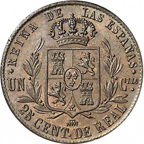 25 Céntimos Real Reverse Image minted in SPAIN in 1856 (1849-64  -  ISABEL II - Decimal Coinage)  - The Coin Database