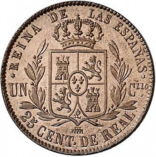 25 Céntimos Real Reverse Image minted in SPAIN in 1859 (1849-64  -  ISABEL II - Decimal Coinage)  - The Coin Database