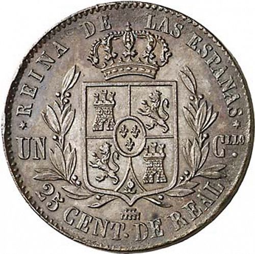 25 Céntimos Real Reverse Image minted in SPAIN in 1860 (1849-64  -  ISABEL II - Decimal Coinage)  - The Coin Database