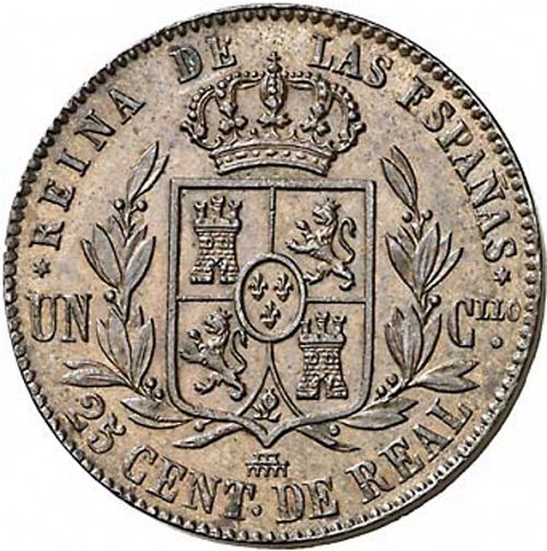 25 Céntimos Real Reverse Image minted in SPAIN in 1861 (1849-64  -  ISABEL II - Decimal Coinage)  - The Coin Database