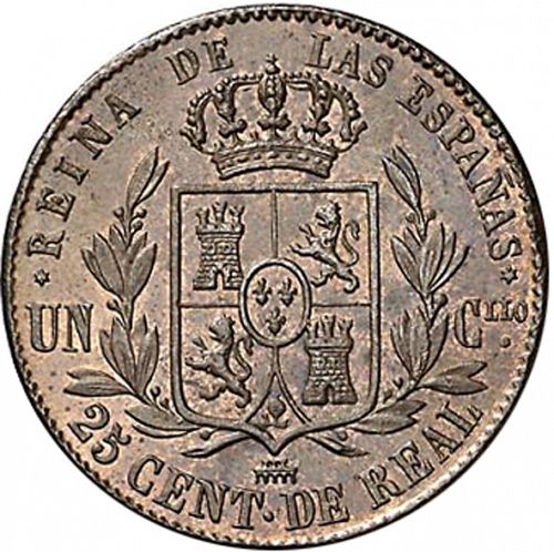 25 Céntimos Real Reverse Image minted in SPAIN in 1862 (1849-64  -  ISABEL II - Decimal Coinage)  - The Coin Database