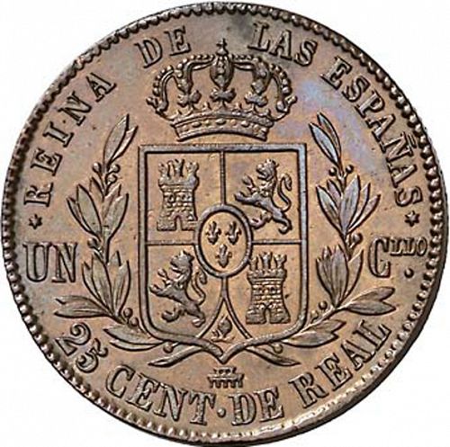 25 Céntimos Real Reverse Image minted in SPAIN in 1863 (1849-64  -  ISABEL II - Decimal Coinage)  - The Coin Database