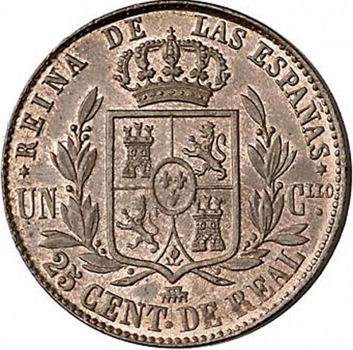 25 Céntimos Real Reverse Image minted in SPAIN in 1864 (1849-64  -  ISABEL II - Decimal Coinage)  - The Coin Database