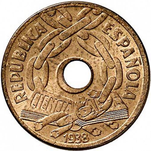 25 Céntimos Obverse Image minted in SPAIN in 1938 (1931-39  -  2nd REPUBLIC)  - The Coin Database