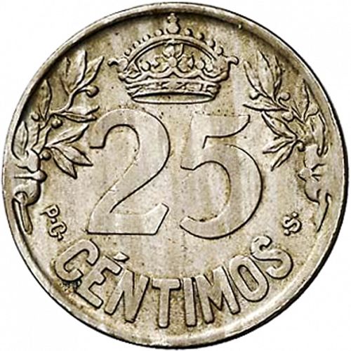 25 Céntimos Reverse Image minted in SPAIN in 1925 (1886-31  -  ALFONSO XIII)  - The Coin Database
