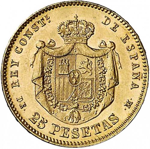 25 Pesetas Reverse Image minted in SPAIN in 1878 / 78 (1874-85  -  ALFONSO XII)  - The Coin Database