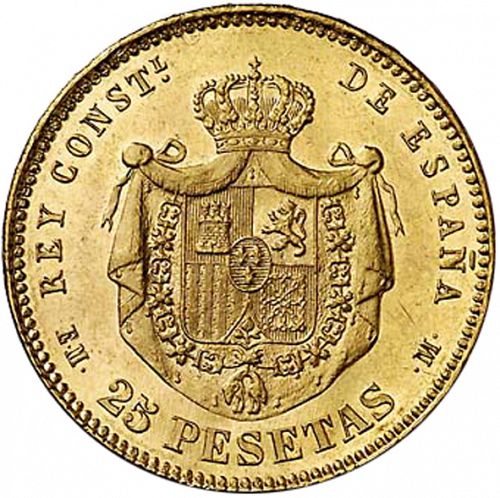 25 Pesetas Reverse Image minted in SPAIN in 1878 / 78 (1874-85  -  ALFONSO XII)  - The Coin Database