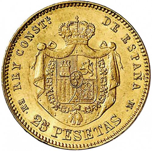 25 Pesetas Reverse Image minted in SPAIN in 1879 / 79 (1874-85  -  ALFONSO XII)  - The Coin Database
