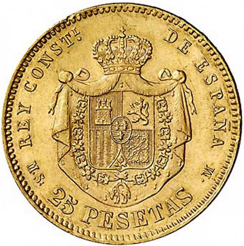 25 Pesetas Reverse Image minted in SPAIN in 1880 / 80 (1874-85  -  ALFONSO XII)  - The Coin Database