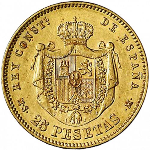 25 Pesetas Reverse Image minted in SPAIN in 1881 / 81 (1874-85  -  ALFONSO XII)  - The Coin Database