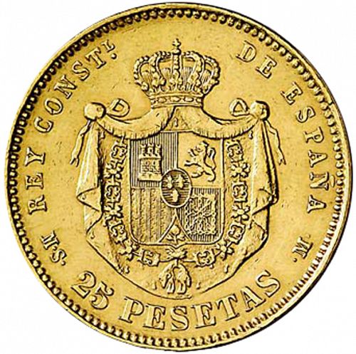 25 Pesetas Reverse Image minted in SPAIN in 1882 / 82 (1874-85  -  ALFONSO XII)  - The Coin Database