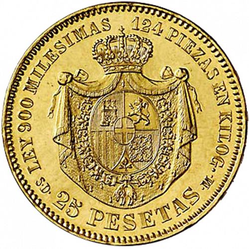 25 Pesetas Reverse Image minted in SPAIN in 1871 / 71 (1871-73  -  AMADEO I)  - The Coin Database