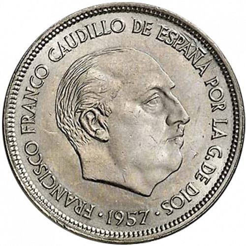 25 Pesetas Obverse Image minted in SPAIN in 1957 / 61 (1936-75  -  NATIONALIST GOVERMENT)  - The Coin Database