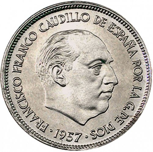 25 Pesetas Obverse Image minted in SPAIN in 1957 / 72 (1936-75  -  NATIONALIST GOVERMENT)  - The Coin Database