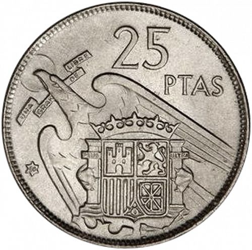 25 Pesetas Reverse Image minted in SPAIN in 1957 / 59 (1936-75  -  NATIONALIST GOVERMENT)  - The Coin Database