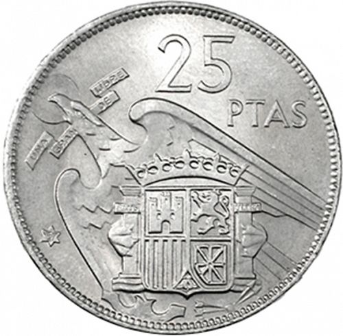 25 Pesetas Reverse Image minted in SPAIN in 1957 / 67 (1936-75  -  NATIONALIST GOVERMENT)  - The Coin Database