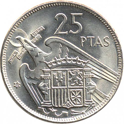 25 Pesetas Reverse Image minted in SPAIN in 1957 / 70 (1936-75  -  NATIONALIST GOVERMENT)  - The Coin Database