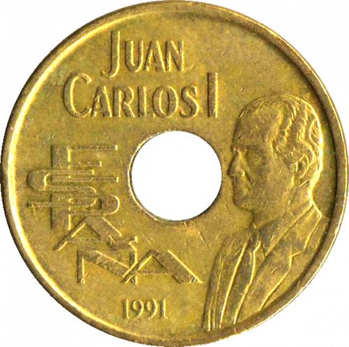 25 Pesetas Obverse Image minted in SPAIN in 1991 (1982-01  -  JUAN CARLOS I - New Design)  - The Coin Database