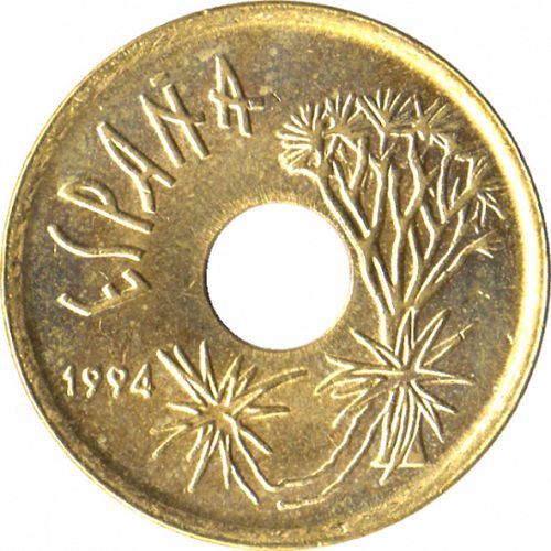 25 Pesetas Obverse Image minted in SPAIN in 1994 (1982-01  -  JUAN CARLOS I - New Design)  - The Coin Database