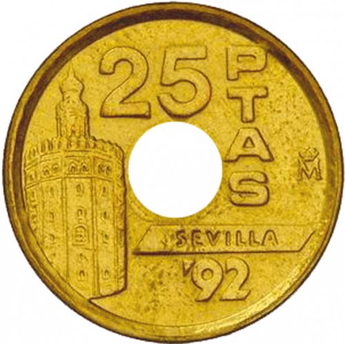 25 Pesetas Reverse Image minted in SPAIN in 1992 (1982-01  -  JUAN CARLOS I - New Design)  - The Coin Database