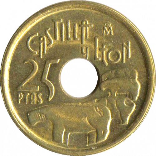 25 Pesetas Reverse Image minted in SPAIN in 1995 (1982-01  -  JUAN CARLOS I - New Design)  - The Coin Database