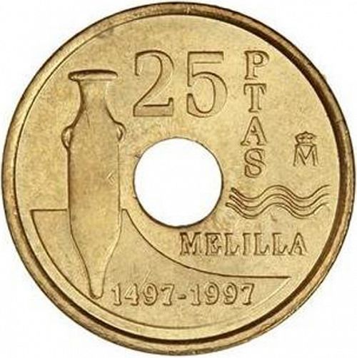 25 Pesetas Reverse Image minted in SPAIN in 1997 (1982-01  -  JUAN CARLOS I - New Design)  - The Coin Database