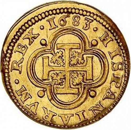 2 Escudos Reverse Image minted in SPAIN in 1683BR (1665-00  -  CARLOS II)  - The Coin Database