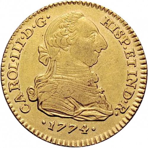 2 Escudos Obverse Image minted in SPAIN in 1774CF (1759-88  -  CARLOS III)  - The Coin Database