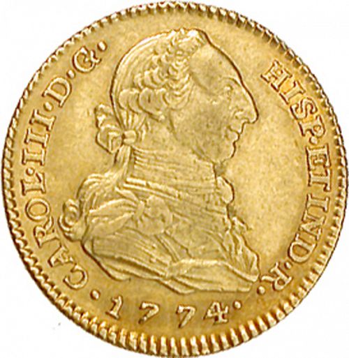 2 Escudos Obverse Image minted in SPAIN in 1774PJ (1759-88  -  CARLOS III)  - The Coin Database