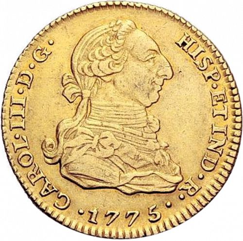 2 Escudos Obverse Image minted in SPAIN in 1775PJ (1759-88  -  CARLOS III)  - The Coin Database