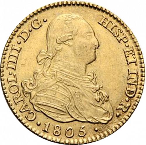 2 Escudos Obverse Image minted in SPAIN in 1805FA (1788-08  -  CARLOS IV)  - The Coin Database