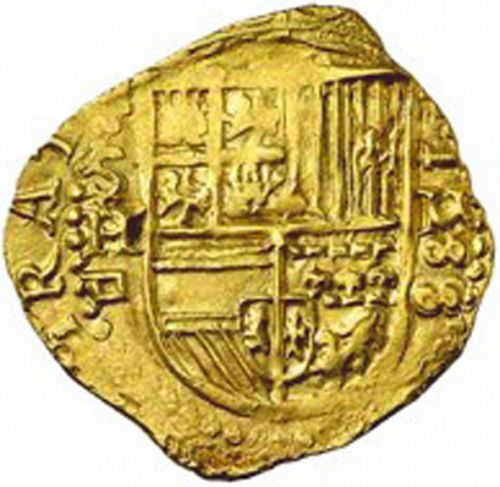 2 Escudos Obverse Image minted in SPAIN in 1588D (1556-98  -  FELIPE II)  - The Coin Database