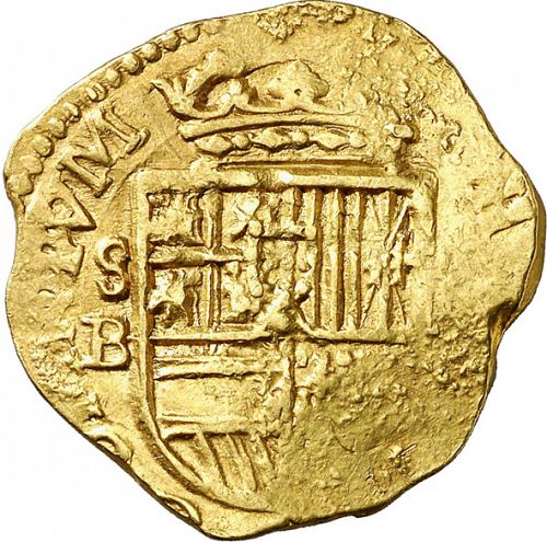 2 Escudos Obverse Image minted in SPAIN in 1597B (1556-98  -  FELIPE II)  - The Coin Database