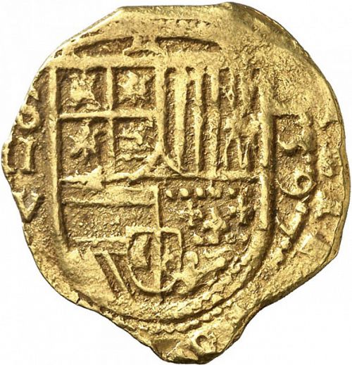 2 Escudos Obverse Image minted in SPAIN in 1597V (1556-98  -  FELIPE II)  - The Coin Database